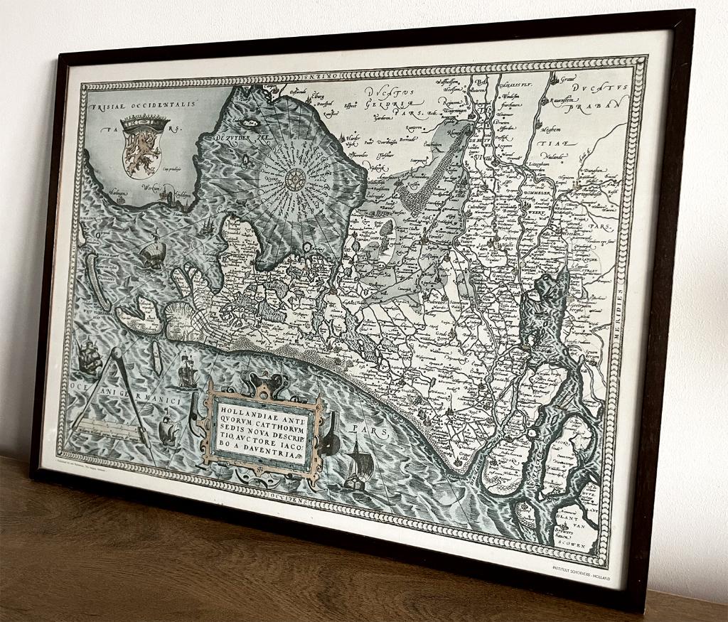 Ingelijste landkaart van Nederland, Abraham Ortelius (1570), Voor 1800, Abraham Ortelius, Ophalen of Verzenden, Nederland