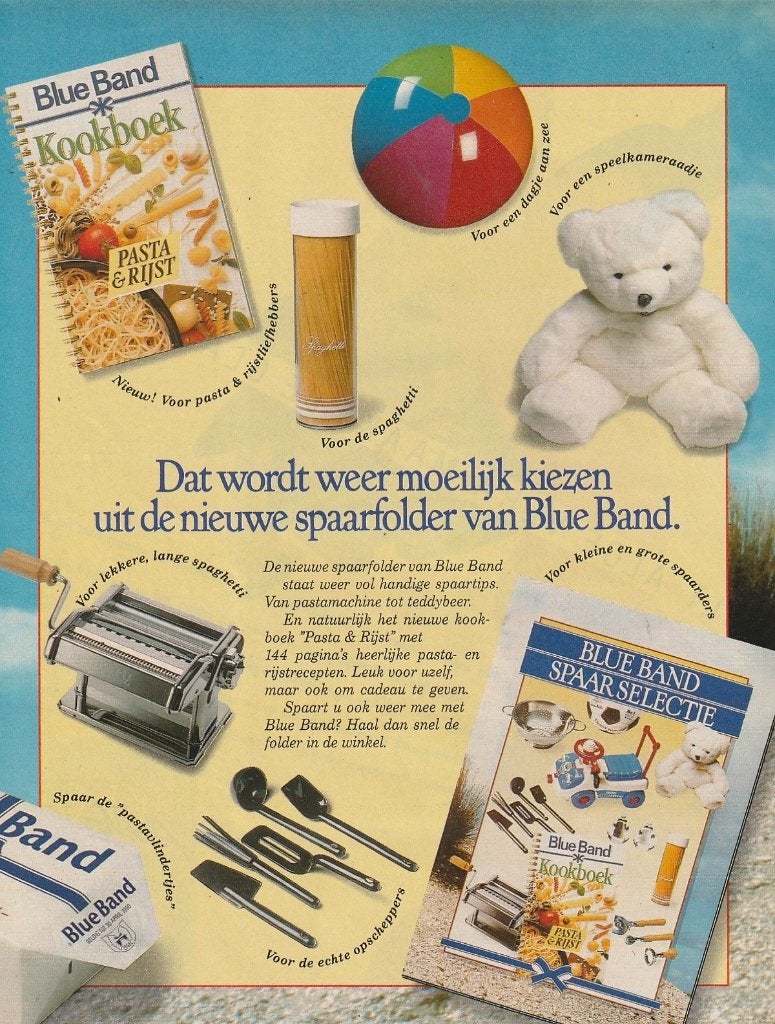 retro reclame 1989 Blue Band kookboek en geschenken, Verzamelen, Retro, Verzenden, Overige typen