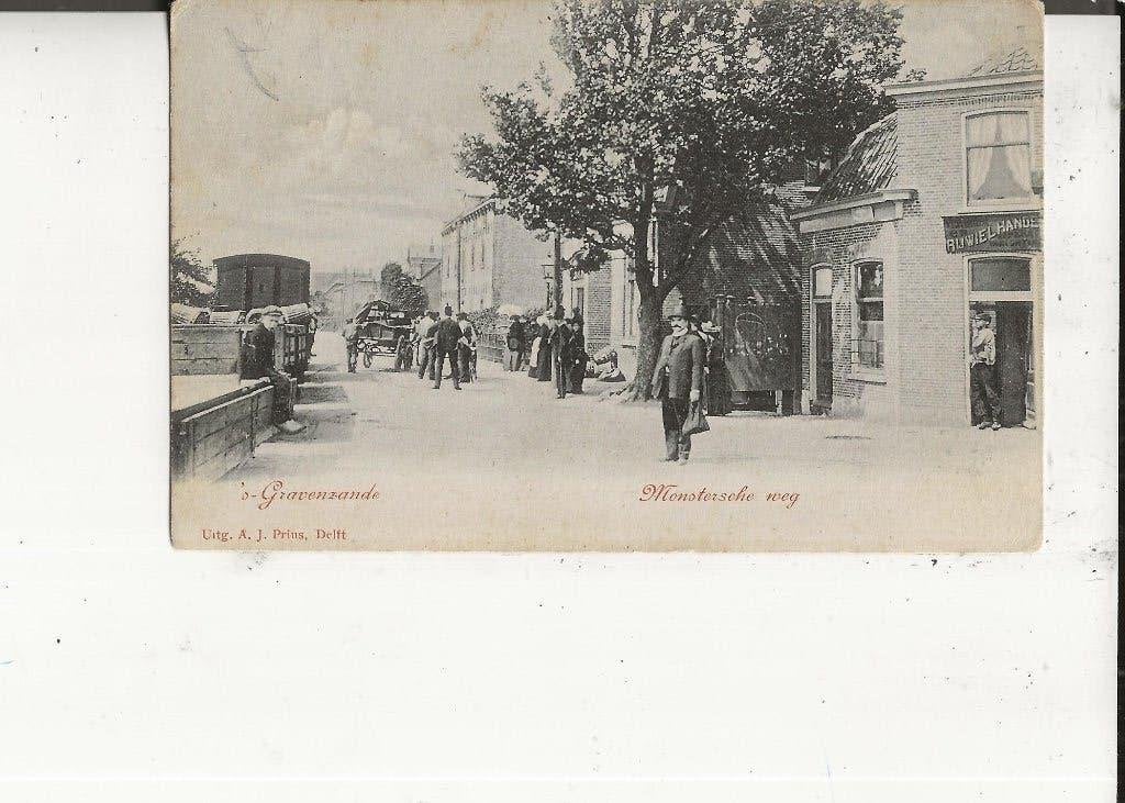 s Gravenzande Monsterscheweg met Rijwielhandel 17-7-1914, Ophalen of Verzenden, Voor 1920, Gelopen, Zuid-Holland