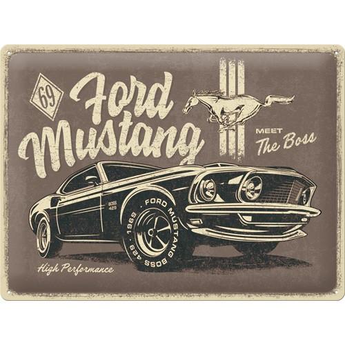 Ford Mustang The Boss relief reclamebord van metaal wandbord, Ophalen of Verzenden, Nieuw, Auto's