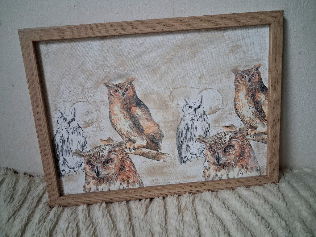 Uniek uilen schilderij in houten lijst A4, Ophalen, Minder dan 50 cm, Oorspronkelijke maker, Nieuw