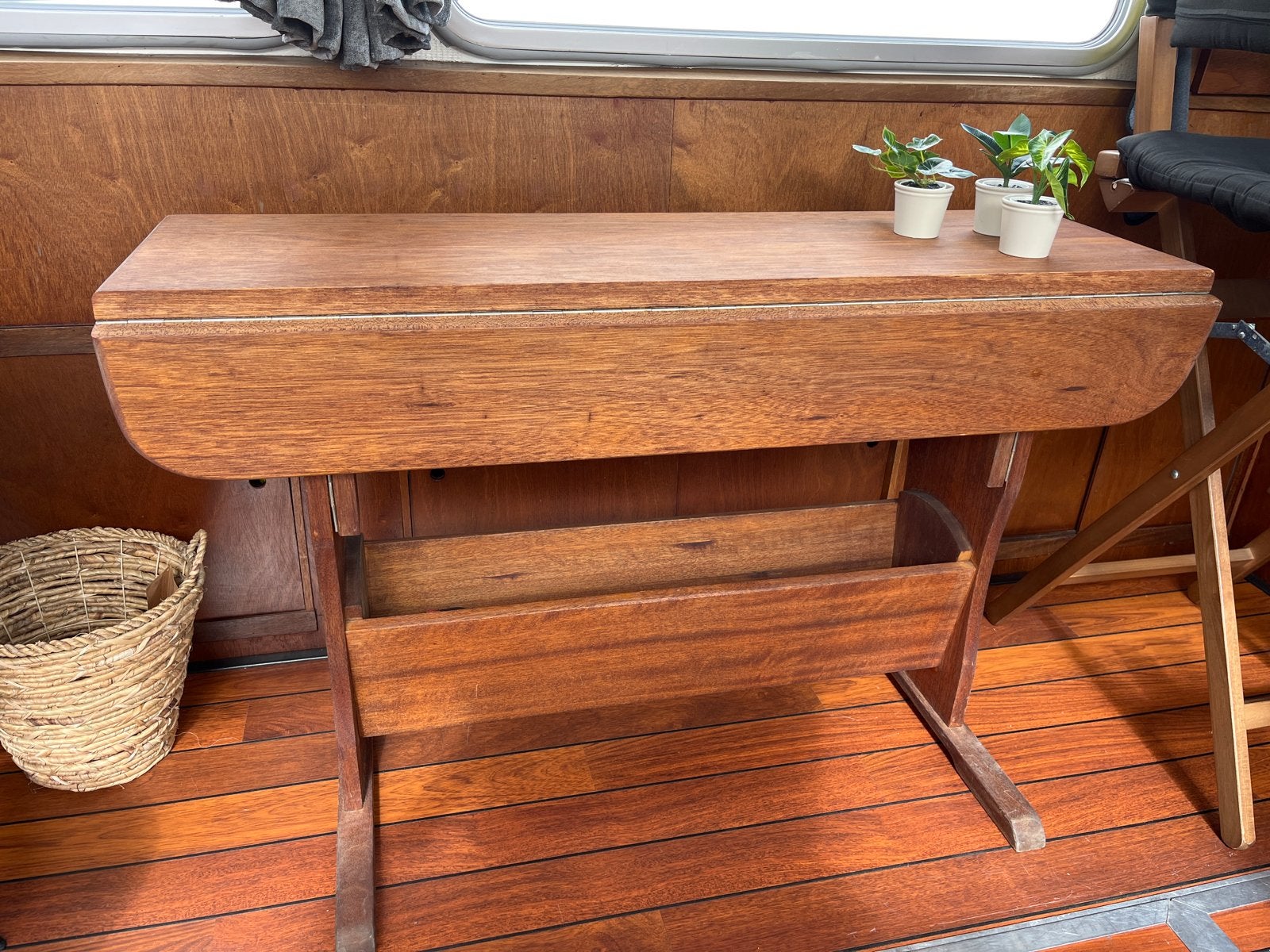 Houten klaptafel met opbergvak, Huis en Inrichting, Ophalen, Gebruikt, 100 tot 150 cm, 50 tot 100 cm