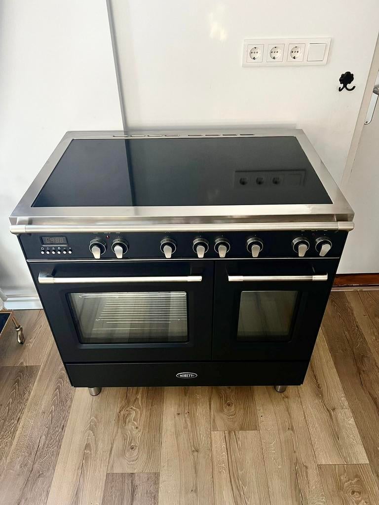Prachtig 90cm Boretti inductie fornuis! 2 ovens + afzuigkap!, Ophalen of Verzenden, Zo goed als nieuw, Inductie, Vrijstaand