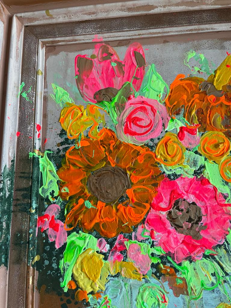 Kleurrijk abstract bloemen schilderij van Carin Art, Ophalen of Verzenden