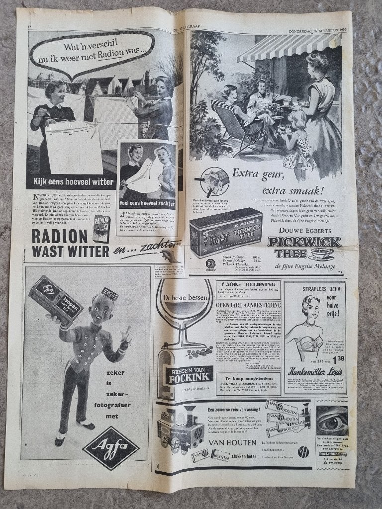 Advertenties Pickwick, Radion, Agfa en Van Houten (1956), Verzamelen, Ophalen of Verzenden, 1940 tot 1960, Knipsel(s)