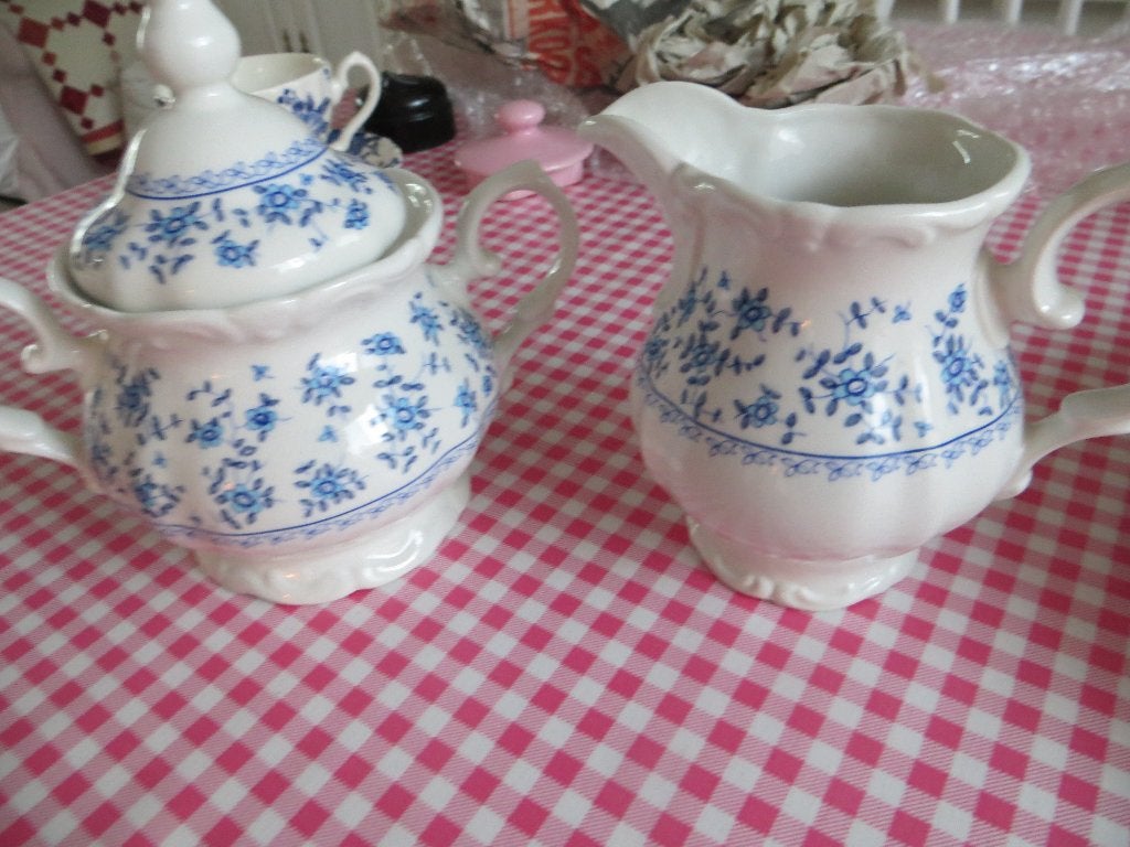 roomstel/suikerpot/blauw/melk kannetje/servies/thee/pontesa, Huis en Inrichting, Keuken | Servies, Overige merken, Overige typen