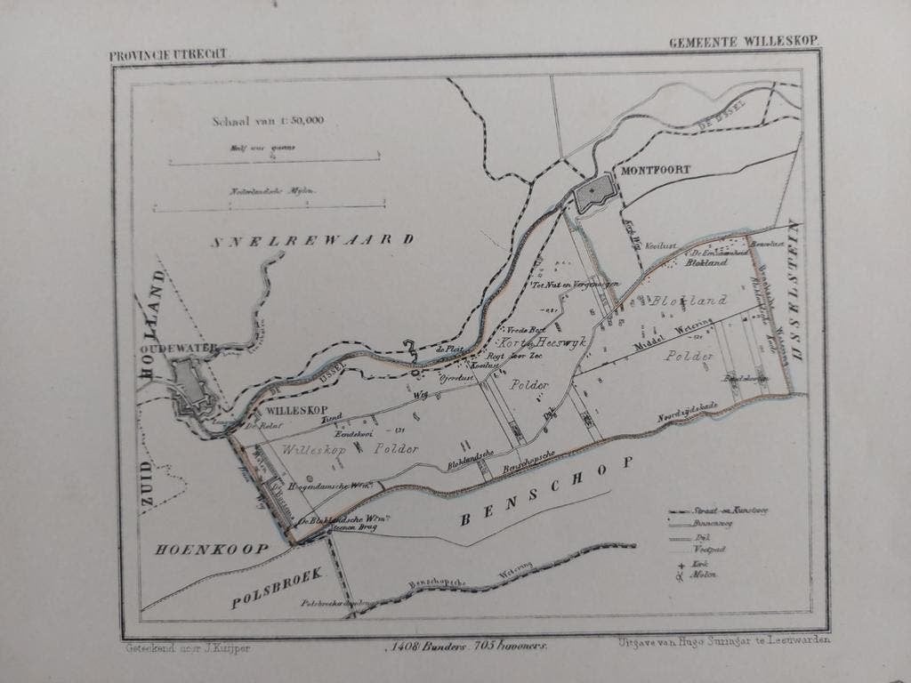 16 / Gemeente Willeskop Kuyper kaart Litho uit 1866, Ophalen of Verzenden