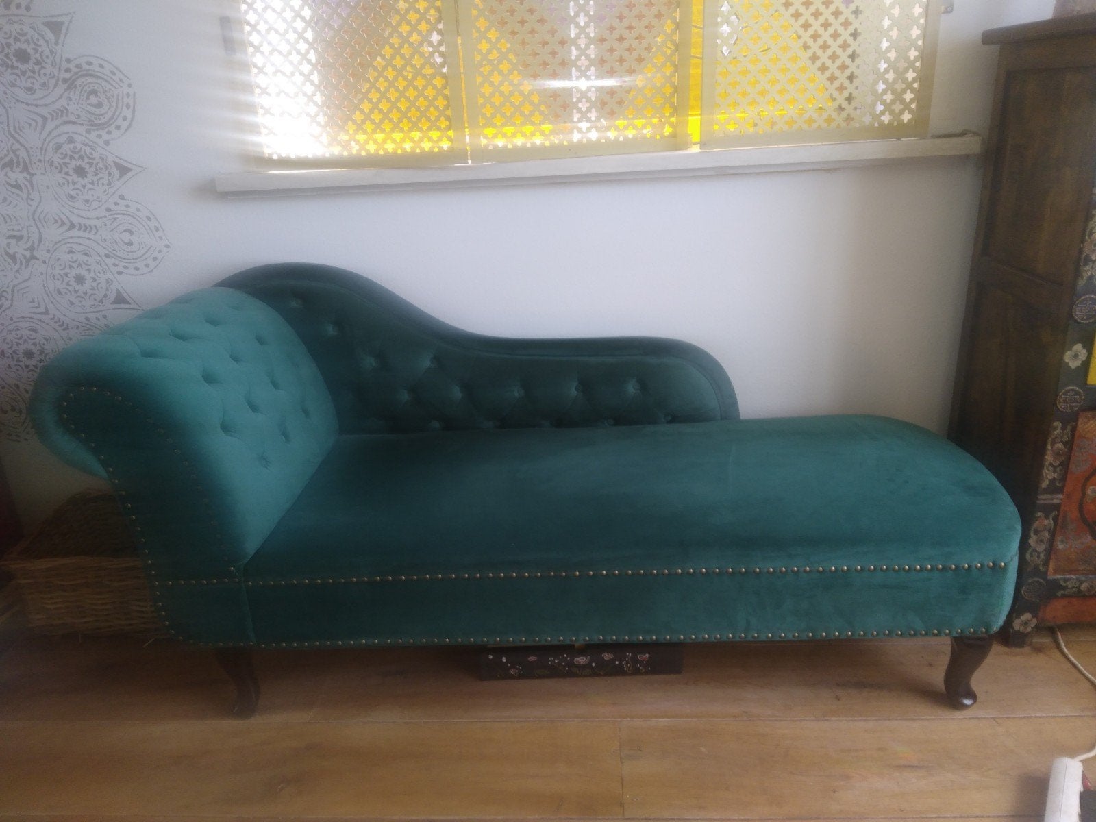 Elegant groen chaisse longue, Huis en Inrichting, Banken | Sofa's en Chaises Longues, Ophalen of Verzenden, Zo goed als nieuw