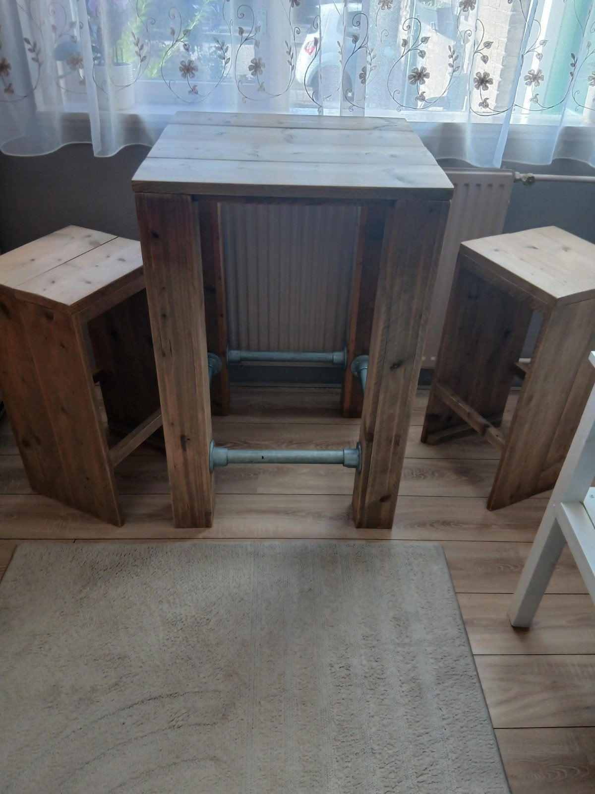 steigerhouten bartafel met 2 krukken, Ophalen, Gebruikt