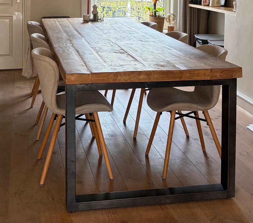 Robuuste Eettafel / Vergadertafel van Mangohout 300x100cm, Ophalen, Gebruikt, 100 tot 150 cm, 200 cm of meer