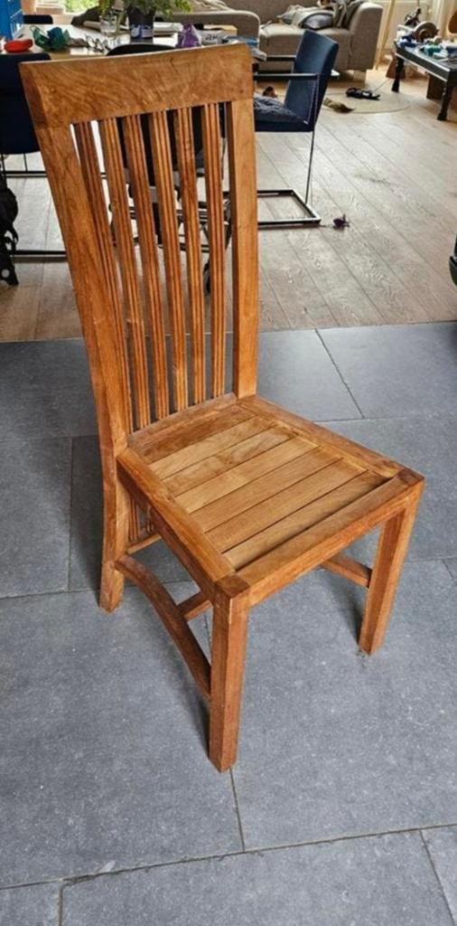 Set van 4 Teakhouten Eetkamerstoelen - Robuust & Stijlvol, Gebruikt, Bruin, Ophalen of Verzenden, Vier