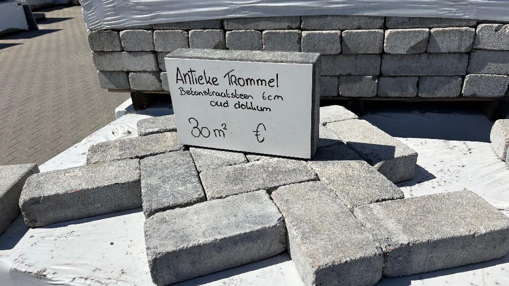 Antieke trommel betonstraatsteen 6 cm oud Dokkum 30m2, Overige typen, Nieuw, Ophalen of Verzenden, 10 m² of meer