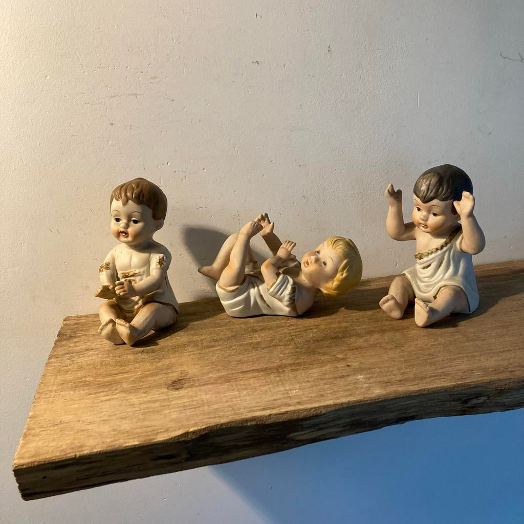 Set van 3 vintage biscuit gebakken baby beeldjes, Ophalen of Verzenden