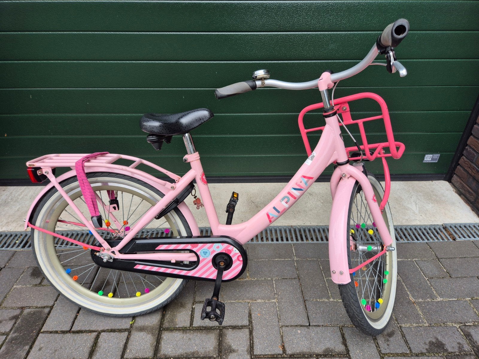 Alpina kinderfiets 22 inch roze met voordrager, Fietsen en Brommers, Ophalen, Gebruikt, Alpina, Terugtraprem