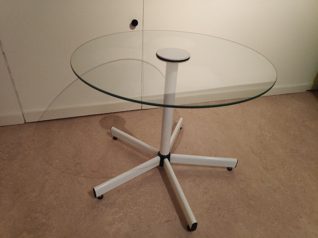 Vintage IKEA bijzettafel salontafel glas Tolva 1987, Huis en Inrichting, Tafels | Salontafels, Ophalen, 50 tot 100 cm, Rond, 50 tot 100 cm