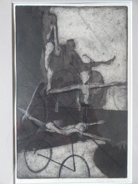 Ets acrobaten, circus, 5/10, 2e staat, gesigneerd,, Verzenden, Mythologie, Ets
