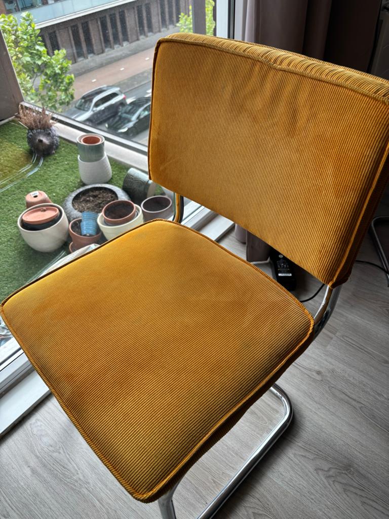 Zuiver Ridge Rib Stoel - Okergeel met Chroom Onderstel, Ophalen, Gebruikt, Overige kleuren, Metaal