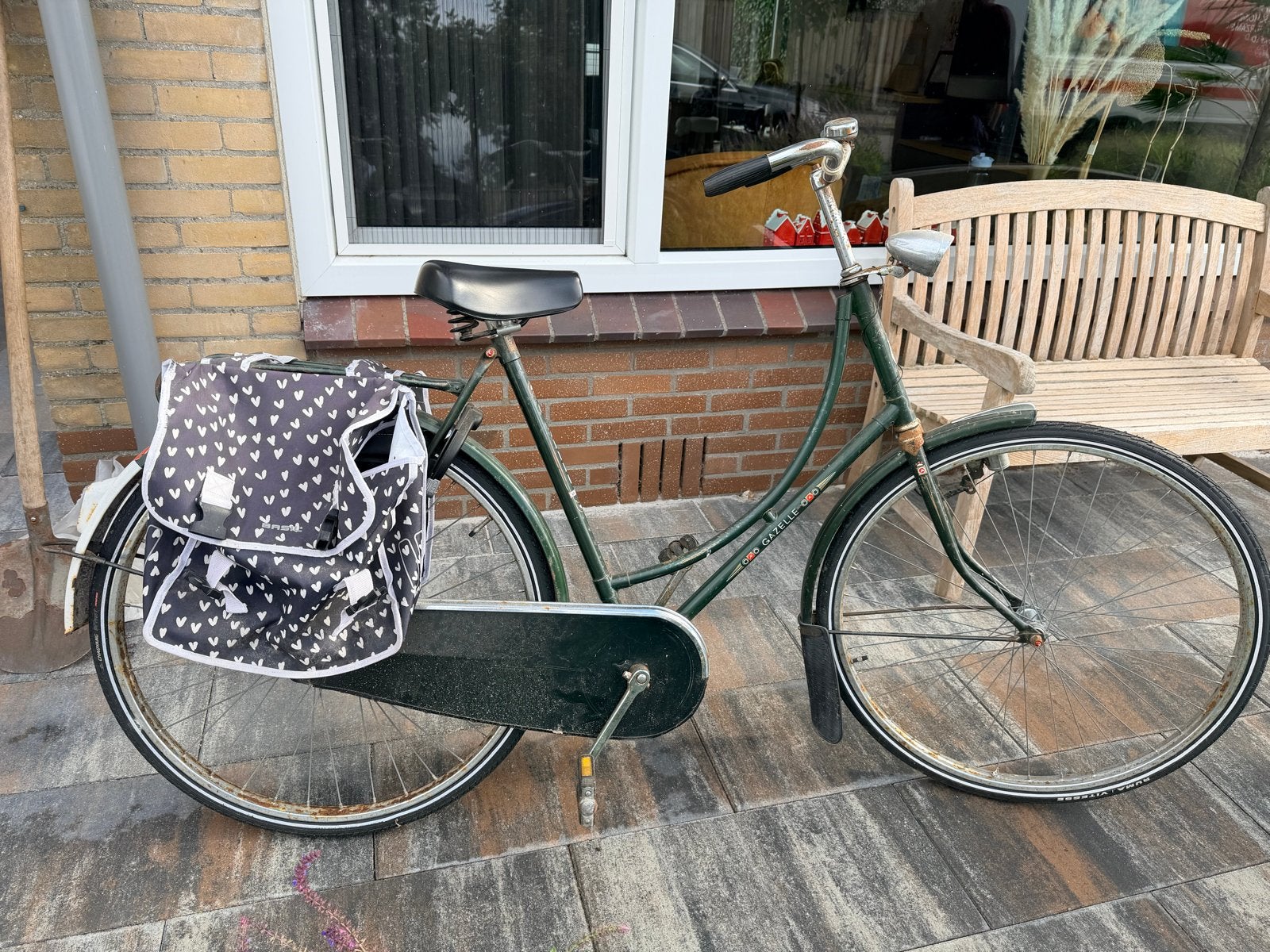 Gazelle omafiets - Groen, met fietstas, Ophalen, Terugtraprem, Gebruikt, 50 tot 53 cm