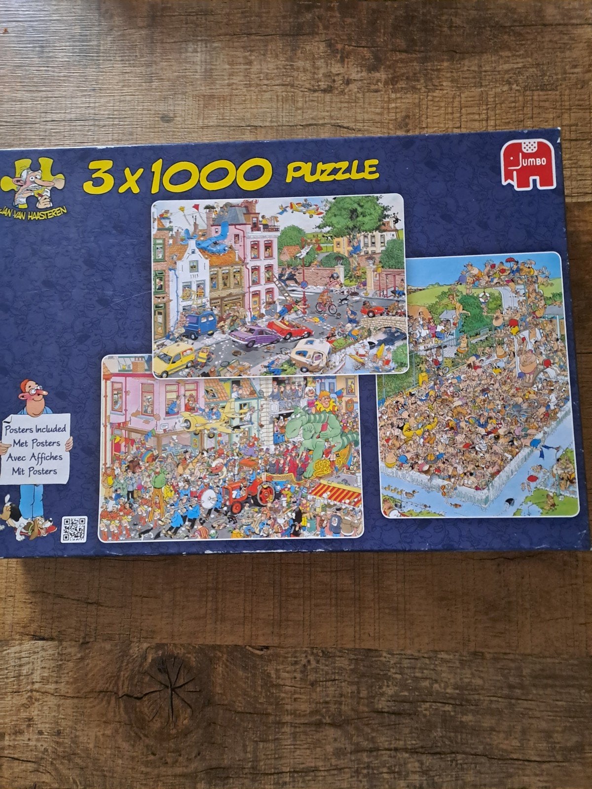 Jan van Haasteren puzzels, 3 x 1000 st. Compleet met posters, Ophalen of Verzenden, 500 t/m 1500 stukjes, Zo goed als nieuw, Legpuzzel