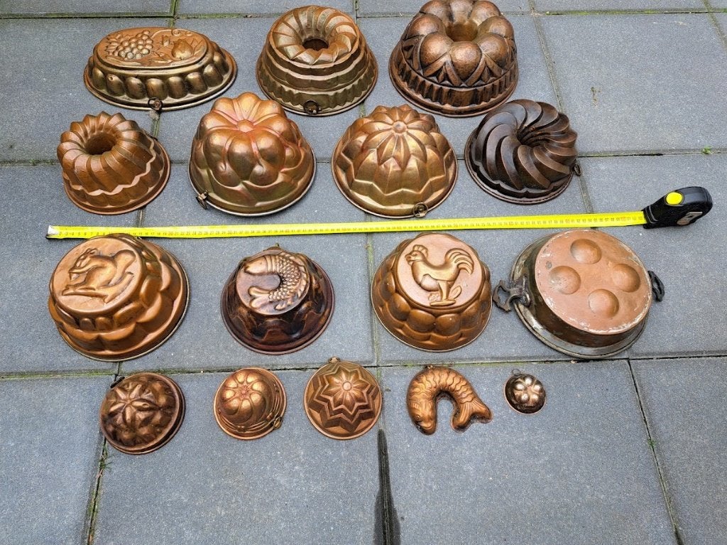diverse antieke bakvormen van koper, Antiek en Kunst, Ophalen, Koper