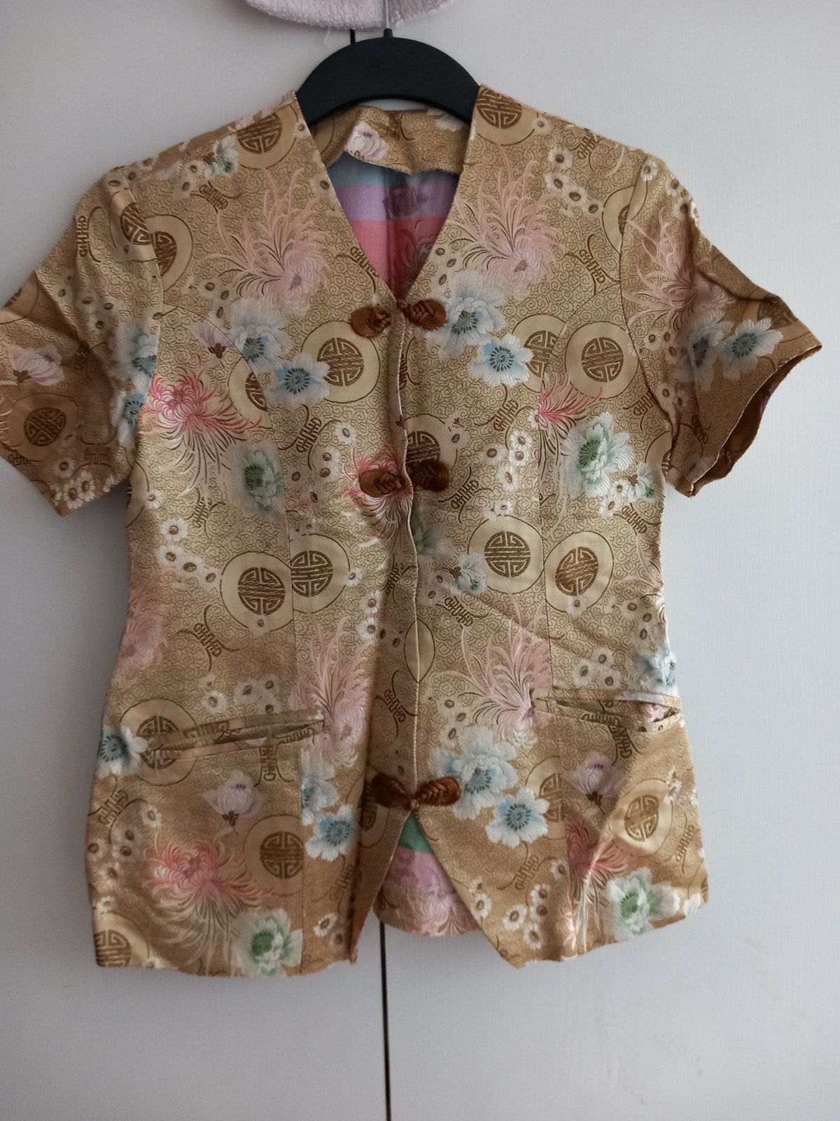 Bijna gratis Chinese Top Blouse maat s, Ophalen of Verzenden, Zo goed als nieuw, Maat 38/40 (M), Goud