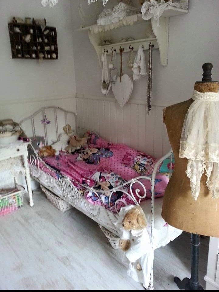 Oud Frans Brocante spijlenbed, Kinderen en Baby's, Ophalen, 180 cm of meer, 85 tot 100 cm, Matras