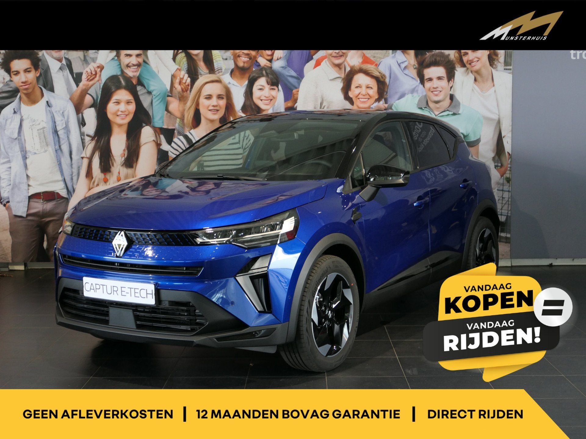 Renault Captur 1.8 E-Tech full hybrid 160 techno Stoel/Stuur, Auto's, Stof, 4 cilinders, Blauw, Overige brandstoffen