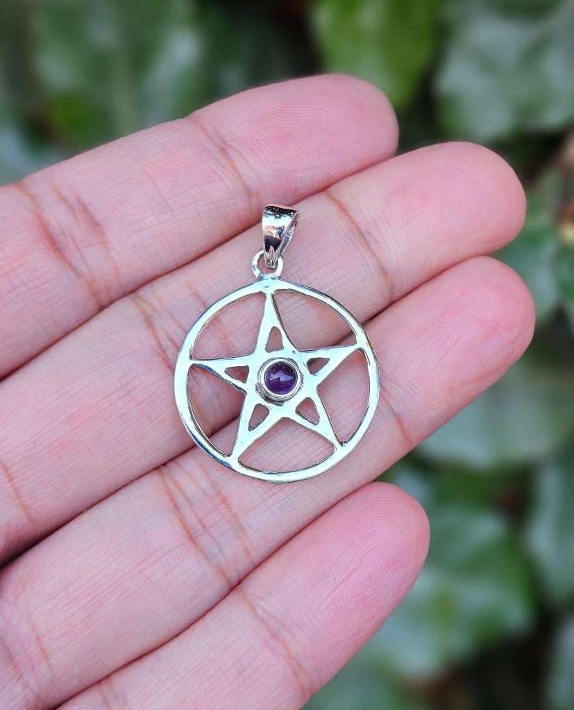 Pentagram Amethist Hanger - Echt Zilver, Paars, Info@lavicollection.com, Nieuw, Ophalen of Verzenden