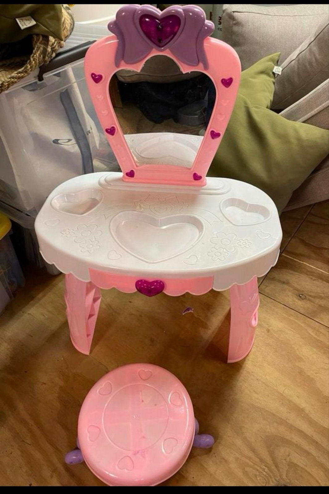 Roze kaptafel voor kinderen met krukje, Ophalen, Poppenhuis