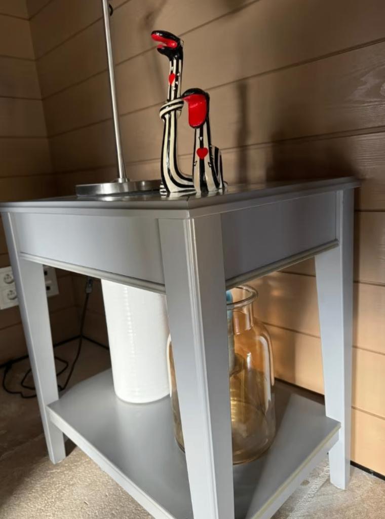LIATORP TAFELTJE 57 X 40 CM. GRIJS/GLAS IKEA, Overige materialen, Minder dan 55 cm, Nieuw, Rechthoekig