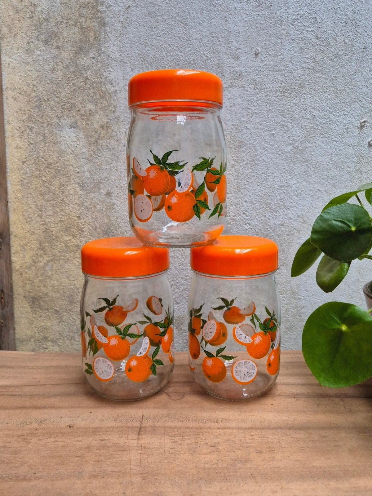 Vintage voorraadpotten met sinaasappelprint - Set van 3, Ophalen of Verzenden