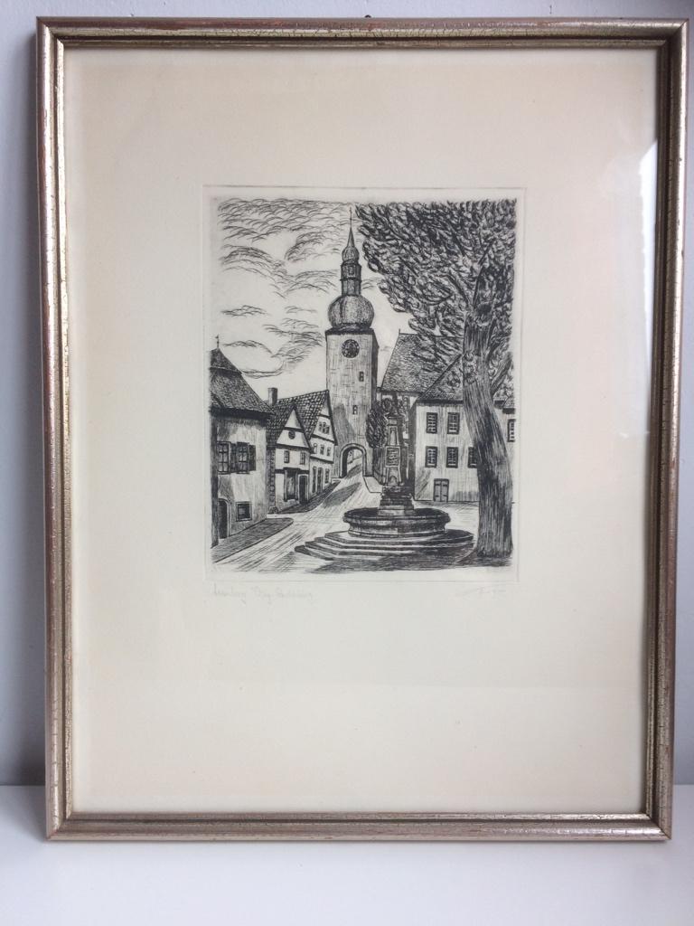 ets Arnsberg (Sauerland, Duitsland) Waldemar Hoya ?, Antiek en Kunst, Kunst | Etsen en Gravures, Ophalen of Verzenden, Stadsgezicht