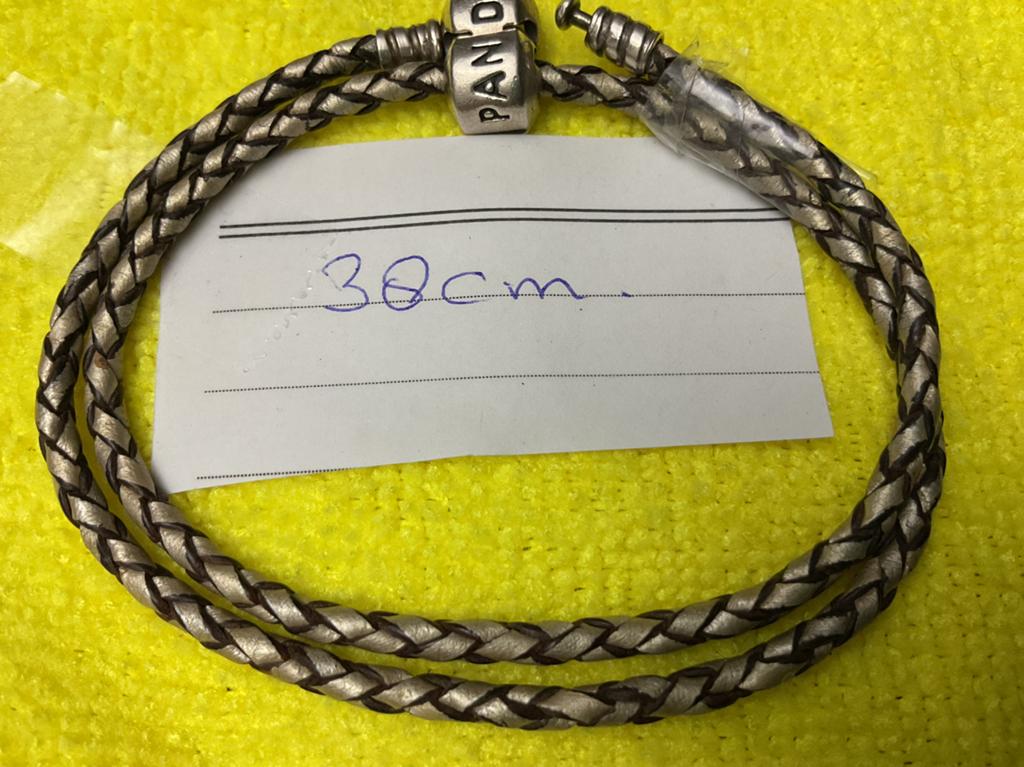 Pandora Armband met leer 38;cm wordt dubbel gedragen, Verzenden, Zo goed als nieuw, Zilver, Pandora