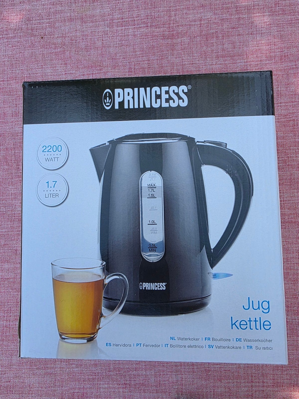 Princess Waterkoker Zwart 1.7L - 2200W, Witgoed en Apparatuur, Waterkokers, 1 tot 2 liter, Ophalen of Verzenden, Nieuw