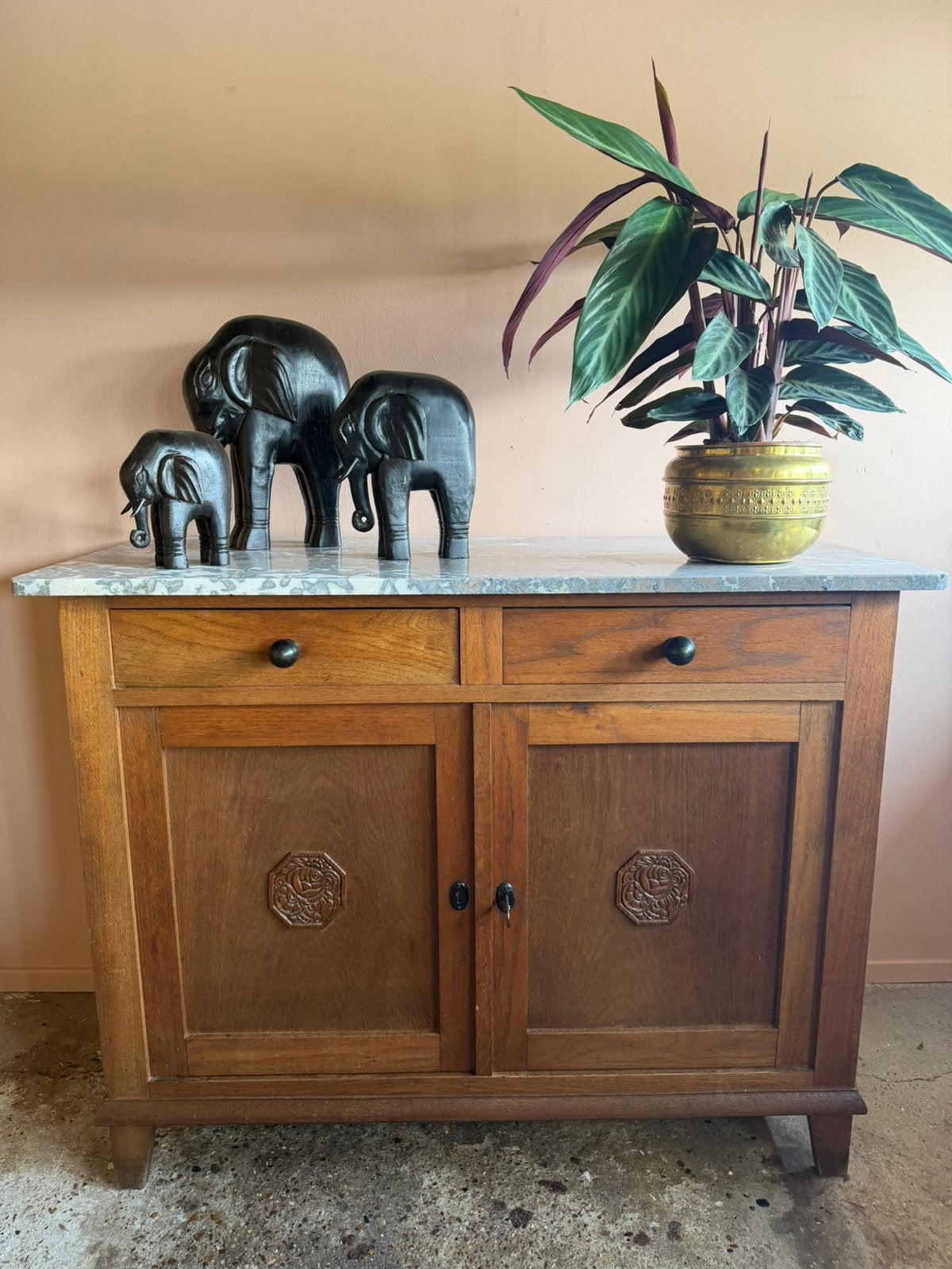 Vintage houten jaren ‘30 commode met marmeren blad, Ophalen, Gebruikt