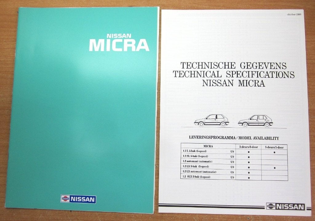 Folder NISSAN MICRA modeljaar okt. 1990 + Techn. gegevens, Zo goed als nieuw, Nissan, Ophalen, Onbekend
