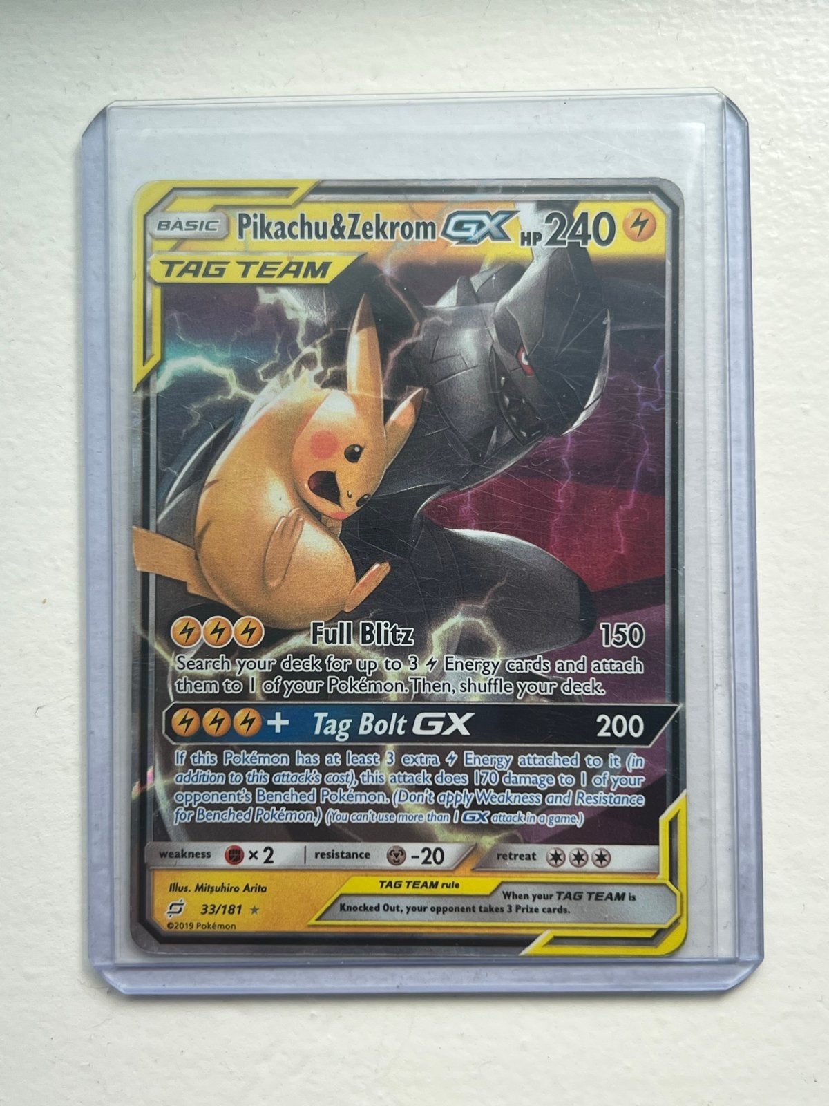 Pikachu & Zekrom GX Tag Team 33/181, Ophalen of Verzenden, Zo goed als nieuw, Losse kaart