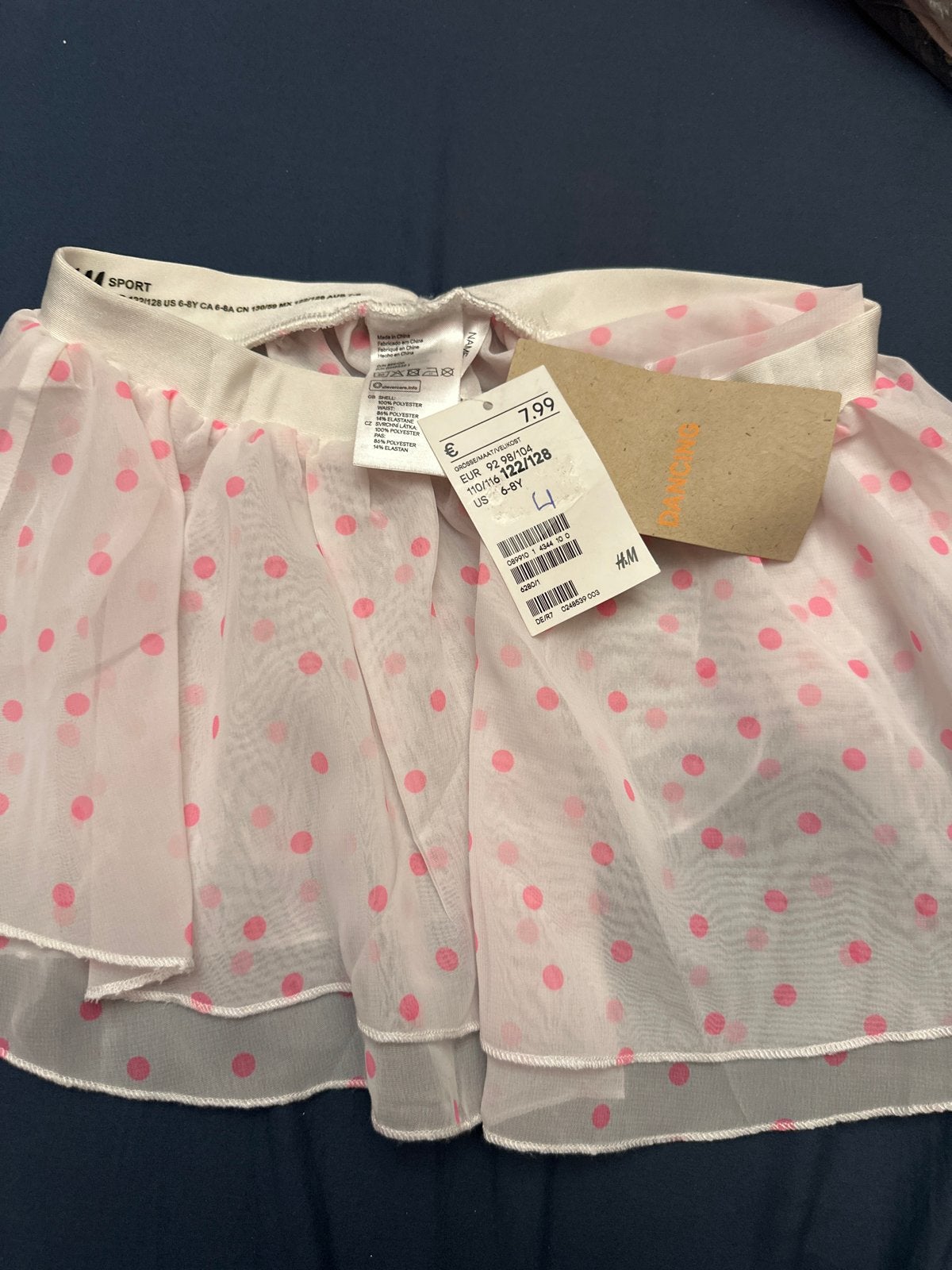 H&M nieuw Sport/dans roze stippen rokje maat 122/128, Kinderen en Baby's, Kinderkleding | Maat 122, Ophalen of Verzenden, Nieuw