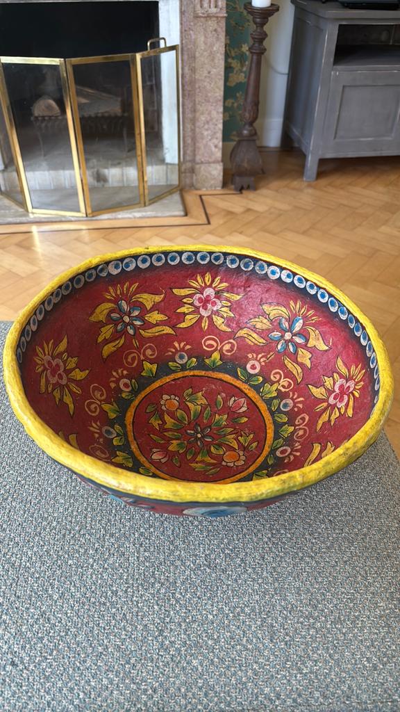 Handbeschilderde schaal kleurrijk / bohemian / vintage, Ophalen of Verzenden, Zo goed als nieuw, Rond