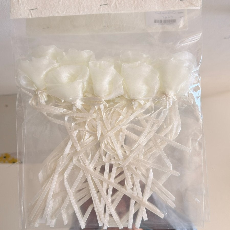 Bruiloft antenne lint met roosje, creme 70x, Ophalen of Verzenden, Nieuw, Versiering, Geboorte of Huwelijk