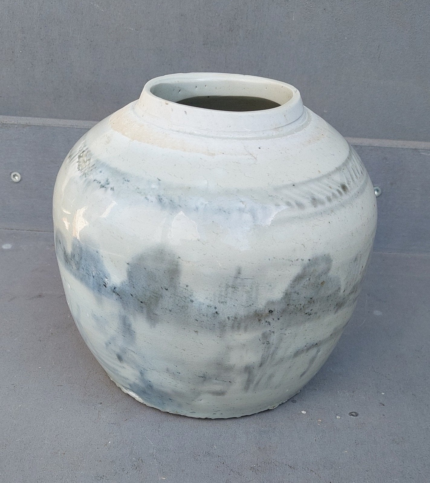 Antieke Chinese gemberpot met blauw-witte decoratie, Ophalen of Verzenden