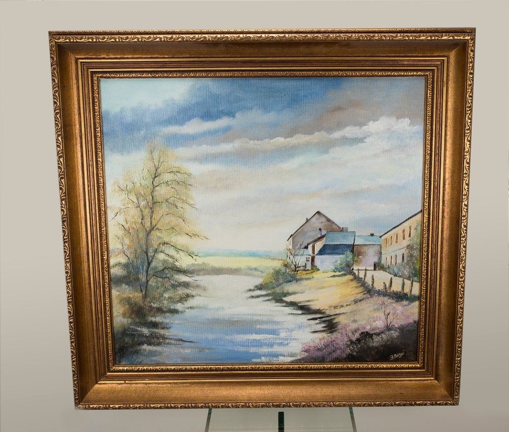 Olieverf schilderij landschap – gesigneerd – in lijst, Ophalen of Verzenden, Gesigneerd, Landschap, Doek