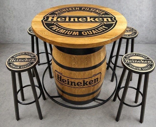 HEINEKEN wijnvat statafel met massief eiken blad, Ophalen of Verzenden, Nieuw, Heineken