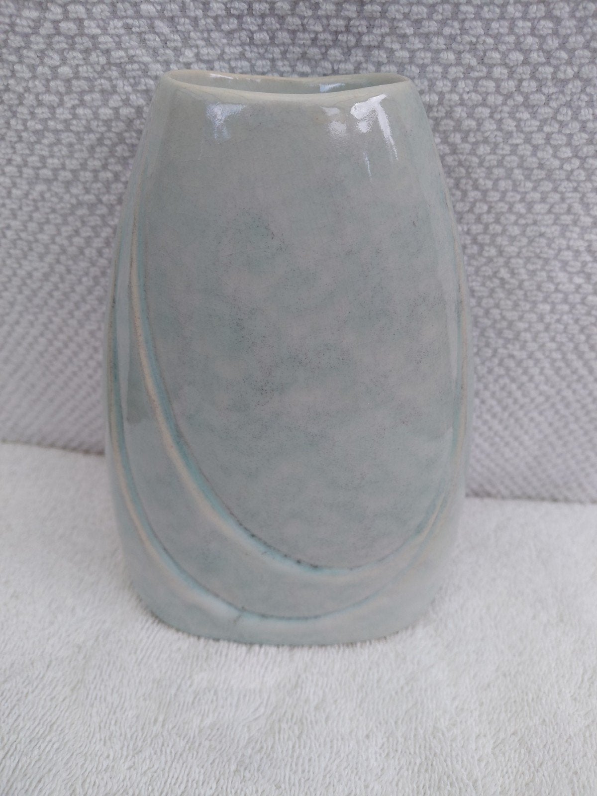 Vintage Keramische Vaas - Lichtblauw met Reliëf, Ophalen of Verzenden