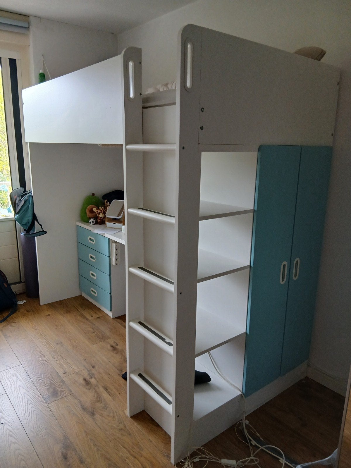 Ikea stuva / smastad hoogslaper met bureau en kledingkast, Ophalen, Gebruikt, Eenpersoons, 90 cm