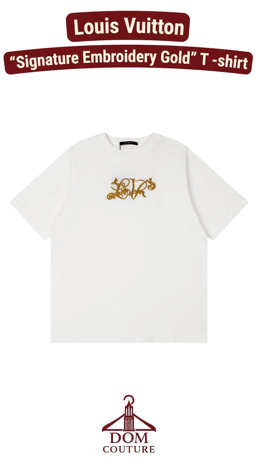 Louis Vuitton "Signature Embroidery Gold" T-shirt, Ophalen of Verzenden, Nieuw, Overige maten, Wit
