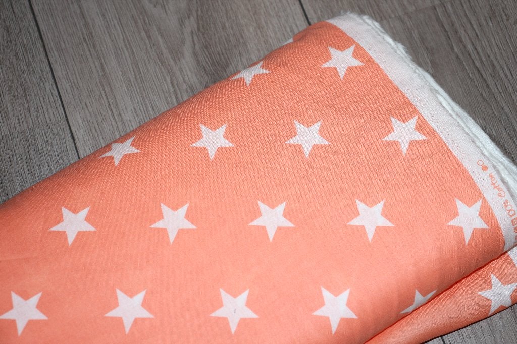 100% katoen stof - zalm roze / wit sterren #3169 €5p/m, Hobby en Vrije tijd, 120 cm of meer, Ophalen of Verzenden, Katoen, Roze