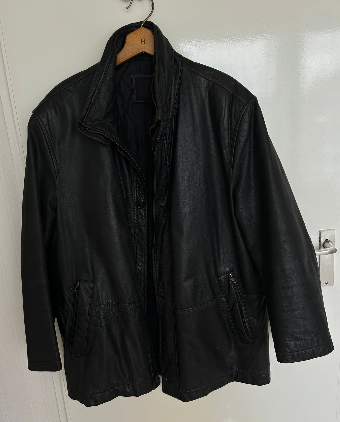 Arma prachtige zwarte leren jas vinted oversized  maat 52, Kleding | Heren, Ophalen of Verzenden, Gedragen, Maat 52/54 (L), Zwart