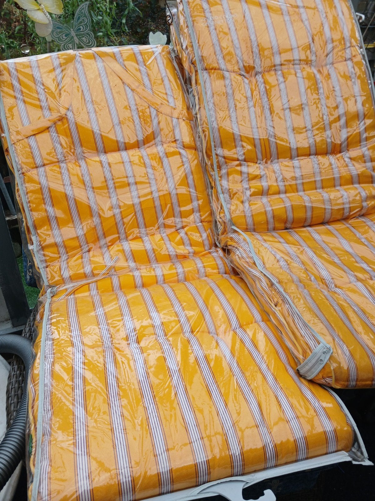 4 nette stoelkussens geel gestreept, Ophalen of Verzenden, Gebruikt