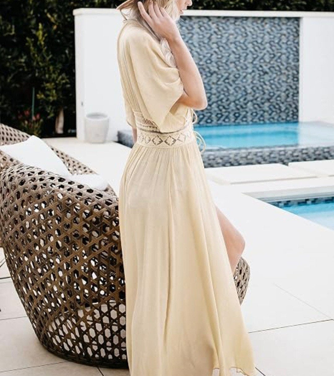 slip over vest M-L cover up beige gold lange bikini cover, Maat 38/40 (M), Beige, Ophalen of Verzenden, Zo goed als nieuw